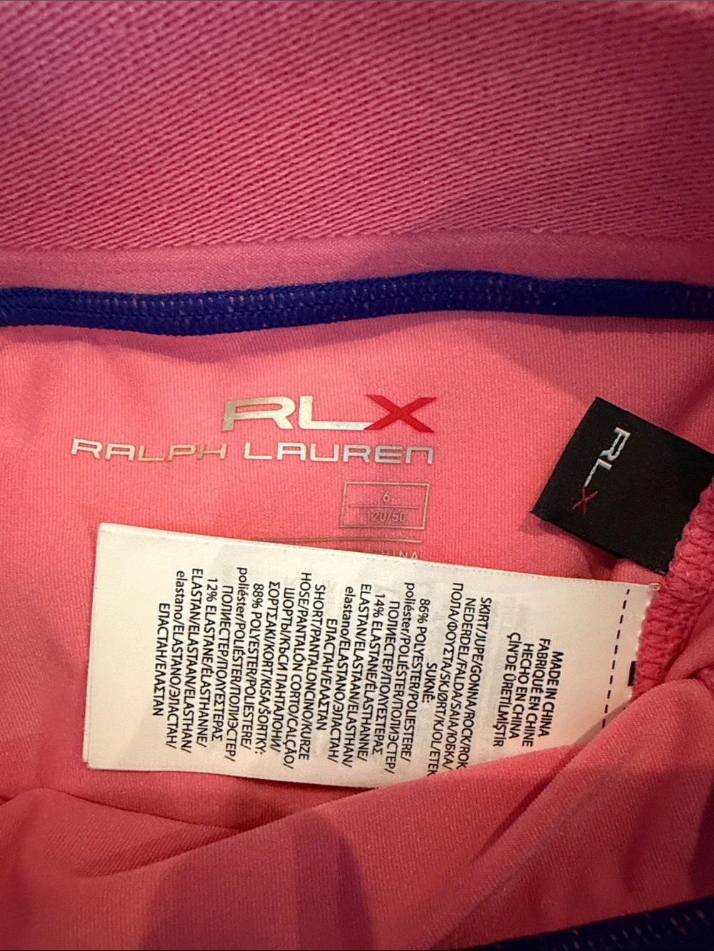 RLX Ralph Lauren Blue and White Striped Tennis golf Skort with Pink Waistband
